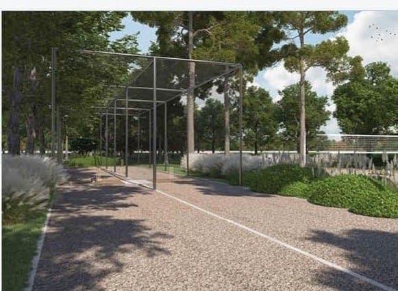 Rendered sports practice court and walkway
