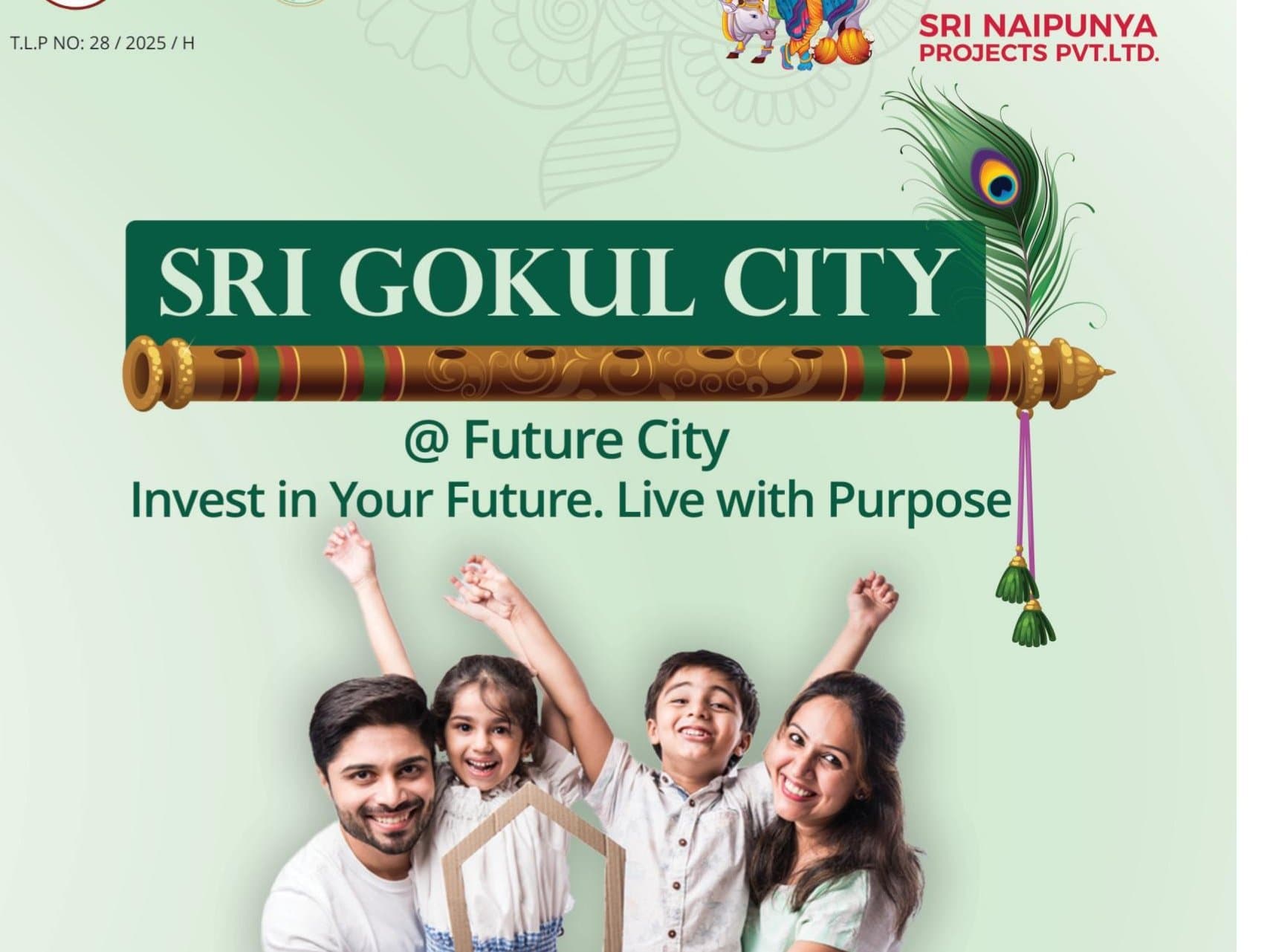 A family celebrating together, from the Sri Gokul City brochure artwork